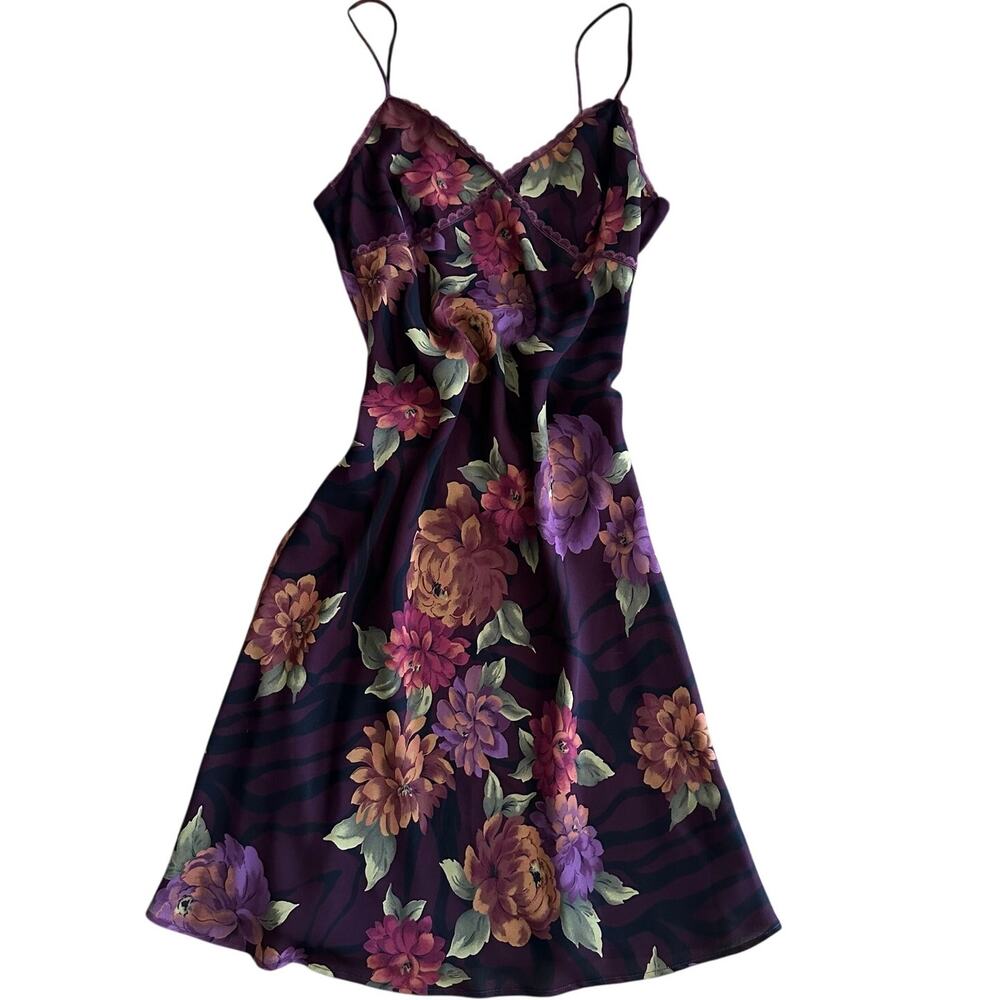 Vintage Dark Floral Slip Dress Whimsigoth Fairy Grunge Midi